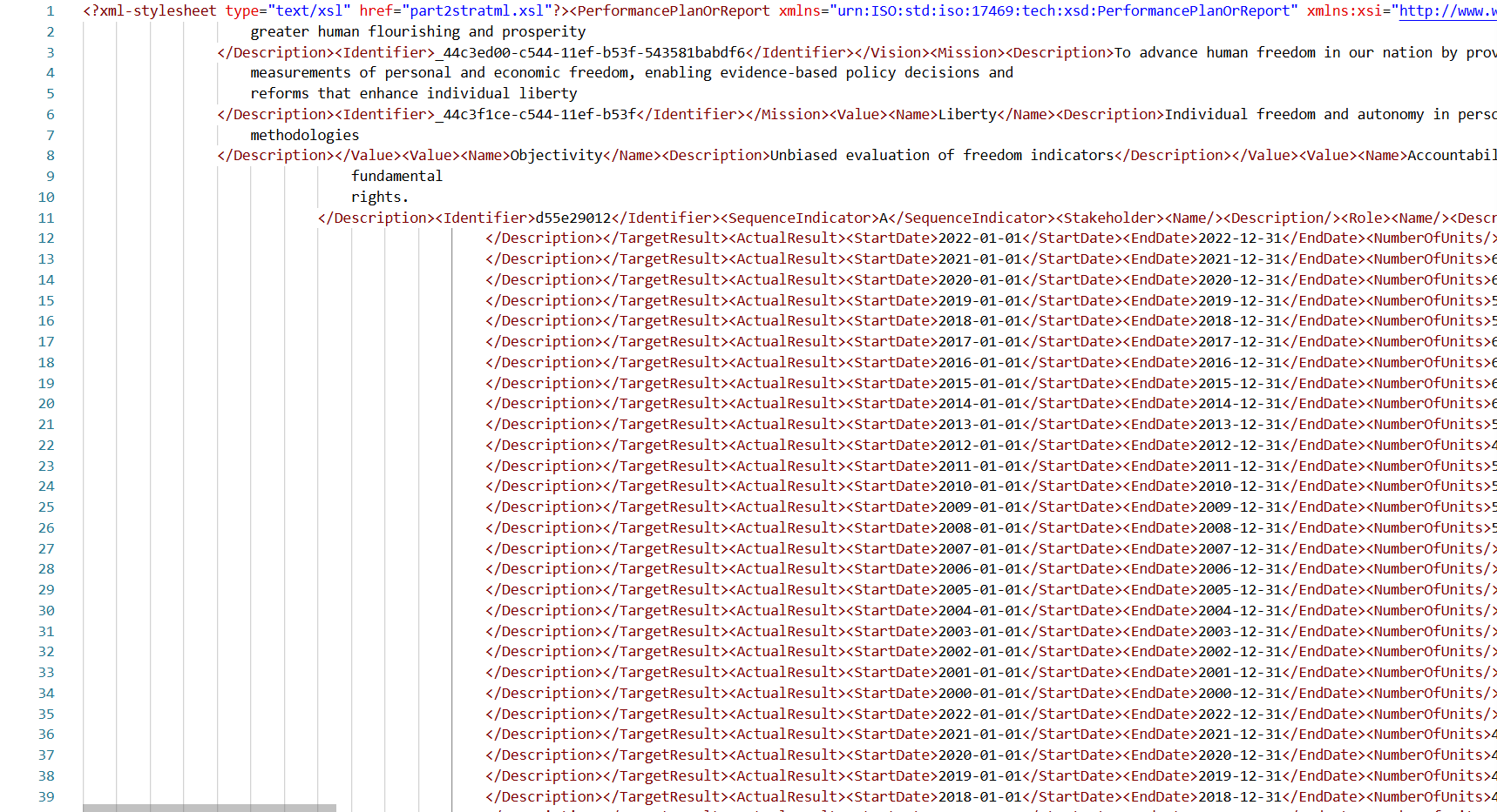 Raw XML data being imported