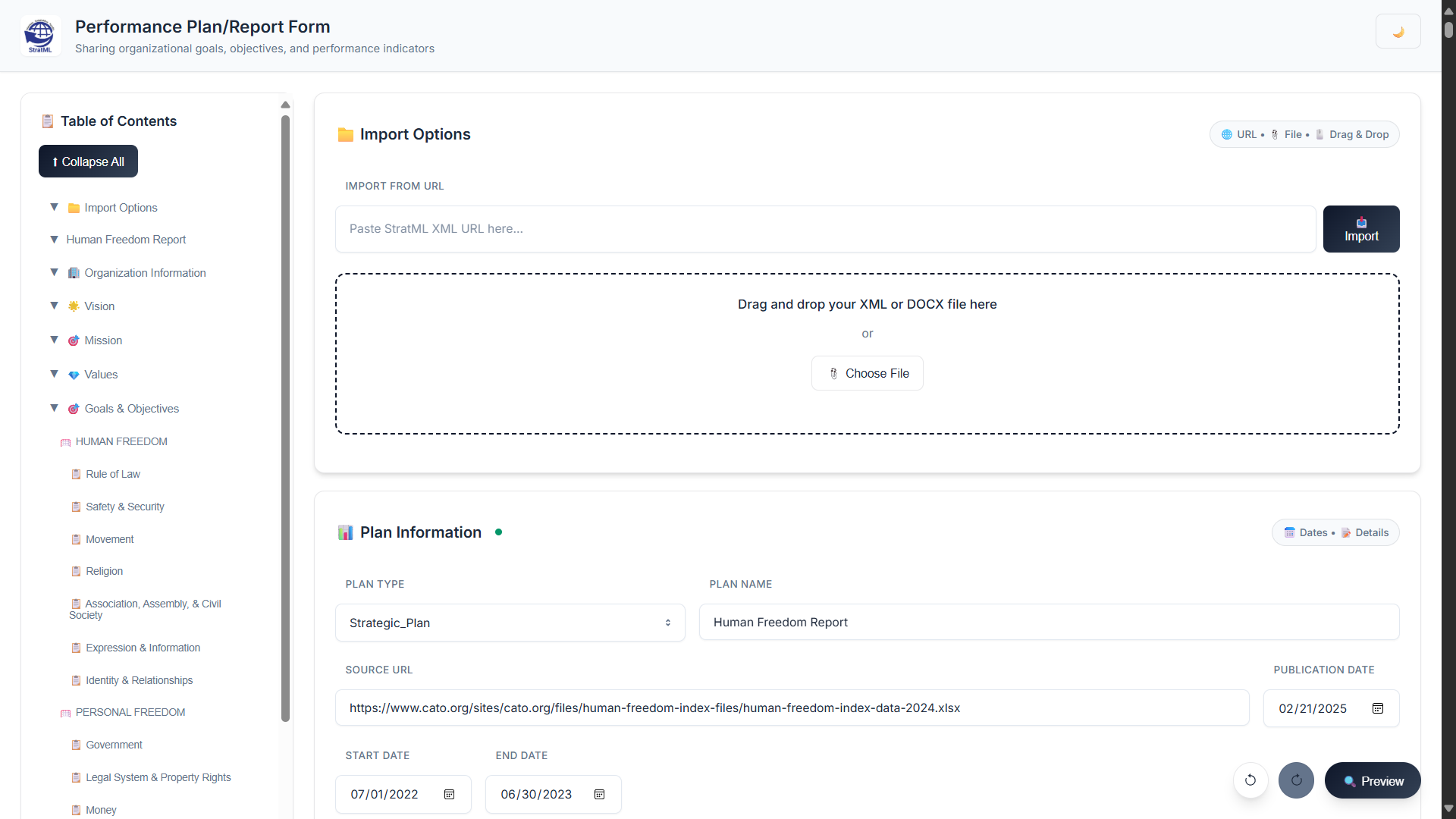 The StratML XForm editor interface